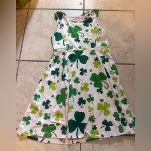 Kids Shamrock Print Dress - White & Green